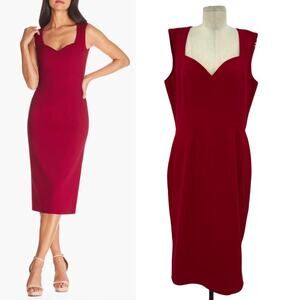 Dress the Population‎ Elle Sweetheart Neck Sheath Midi Dress Garnet Red Size XXL